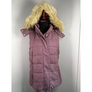 Banana Republic Faux Fur Hooded Puffer Vest Burgundy Plum Quilted Size Medium